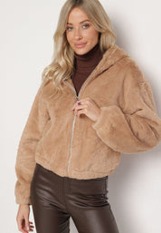 Veste teddy femme marron clair – douce, chaude avec capuche et zip
