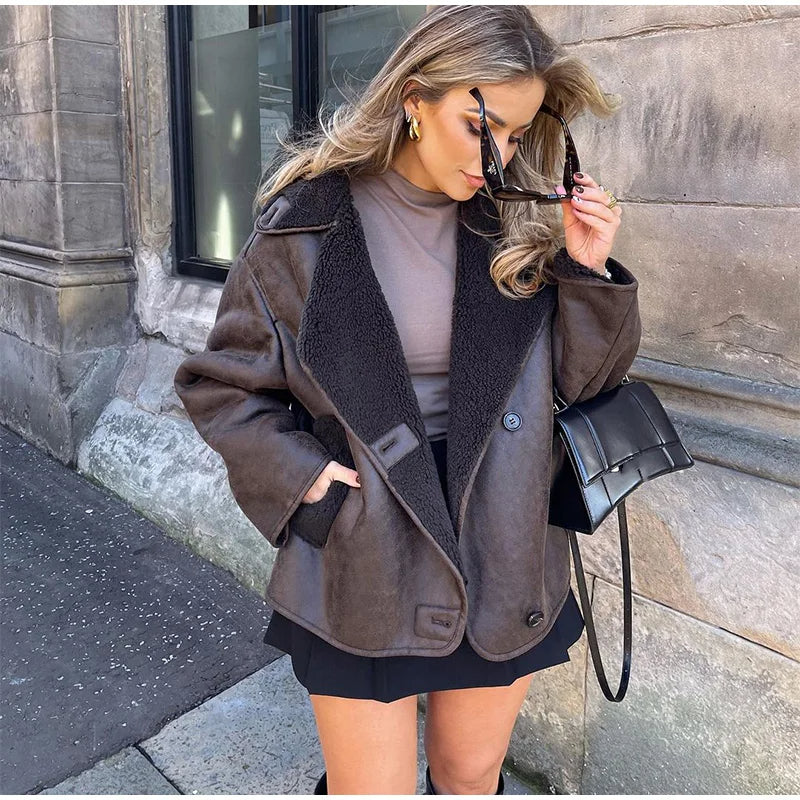 Veste cuir marron Amy femme — blouson vintage à doublure polaire & coupe féminine