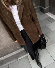 Blazer Suède Femme Marron – Coupe Oversize Tendance & Confort Stretch