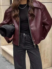 Veste femme Alessia en cuir vegan bordeaux – Élégante avec coupe cintrée