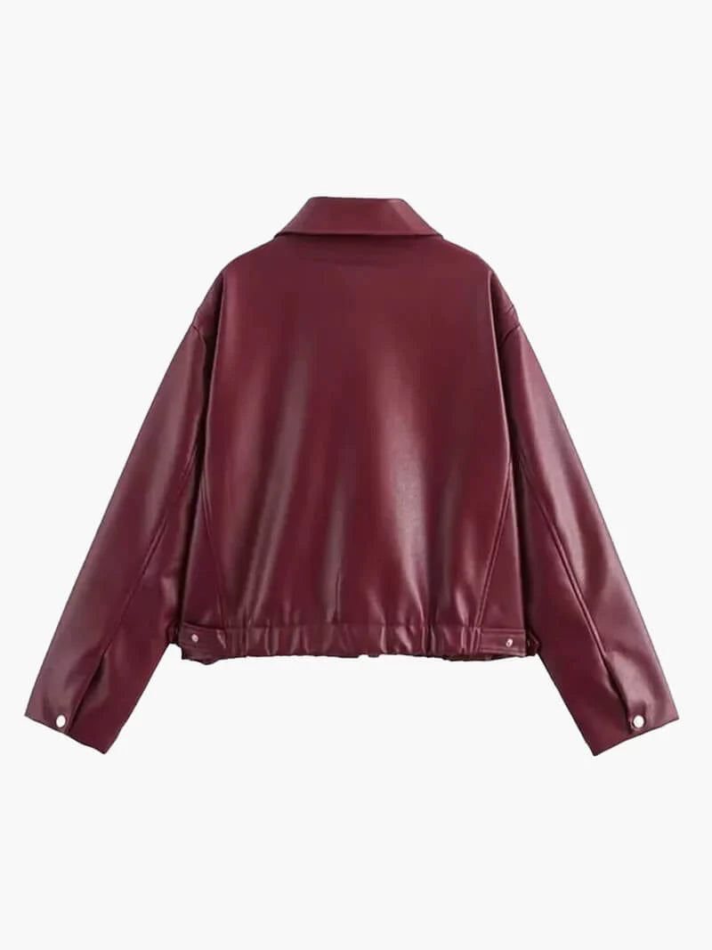 Veste femme Alessia en cuir vegan bordeaux – Élégante avec coupe cintrée