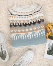 Pull femme jacquard Fair Isle – laine mélangée chaude & col rond