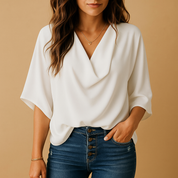 Blouse Loïs femme – légère en chiffon col V & manches chauve-souris
