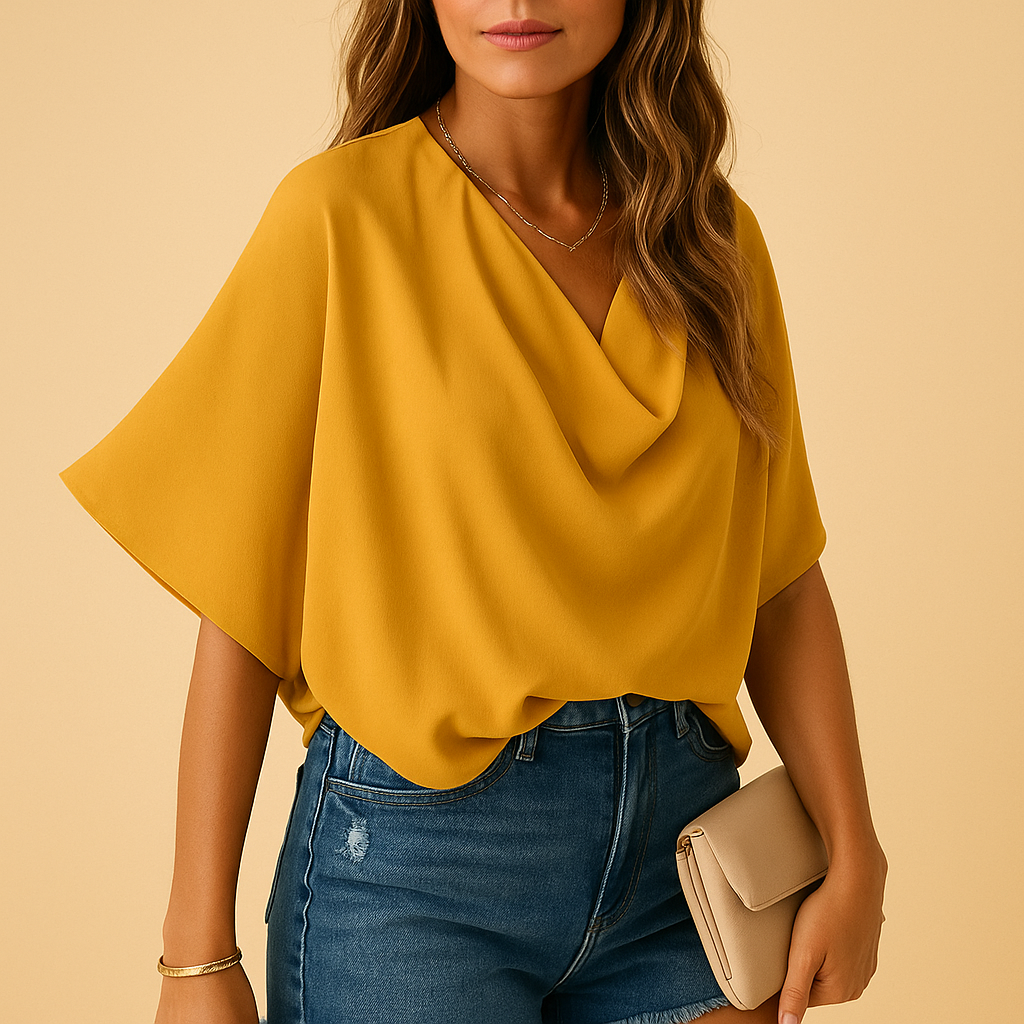 Blouse Loïs femme – légère en chiffon col V & manches chauve-souris
