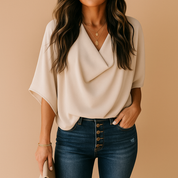 Blouse Loïs femme – légère en chiffon col V & manches chauve-souris