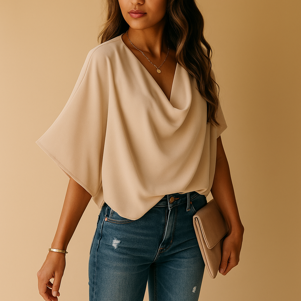 Blouse Loïs femme – légère en chiffon col V & manches chauve-souris