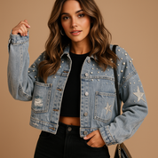 Veste en jean cropped femme Yara – Courte avec boutons et poches avant