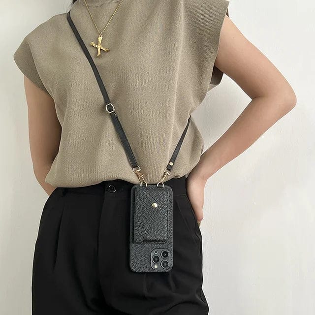Étui téléphone femme en cuir – pochette crossbody avec porte-cartes & bandoulière amovible