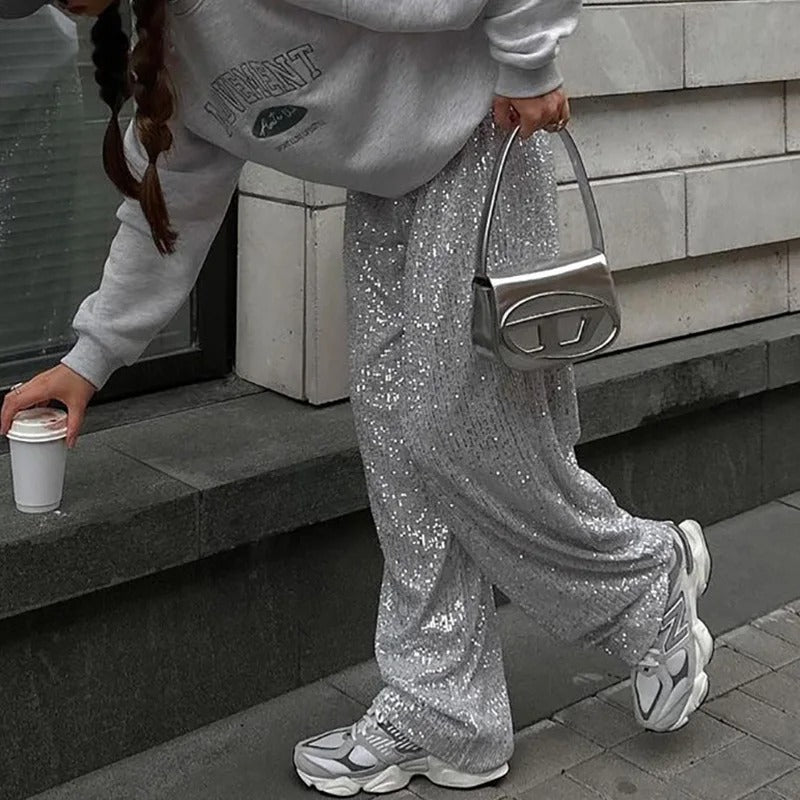 Pantalon Large Femme à Paillettes – Élégant, Chic & Parfait pour les Soirées