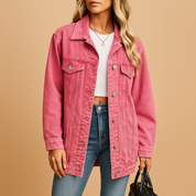 Veste d’hiver en jean femme Lieke – Chaude avec boutons et coupe tendance