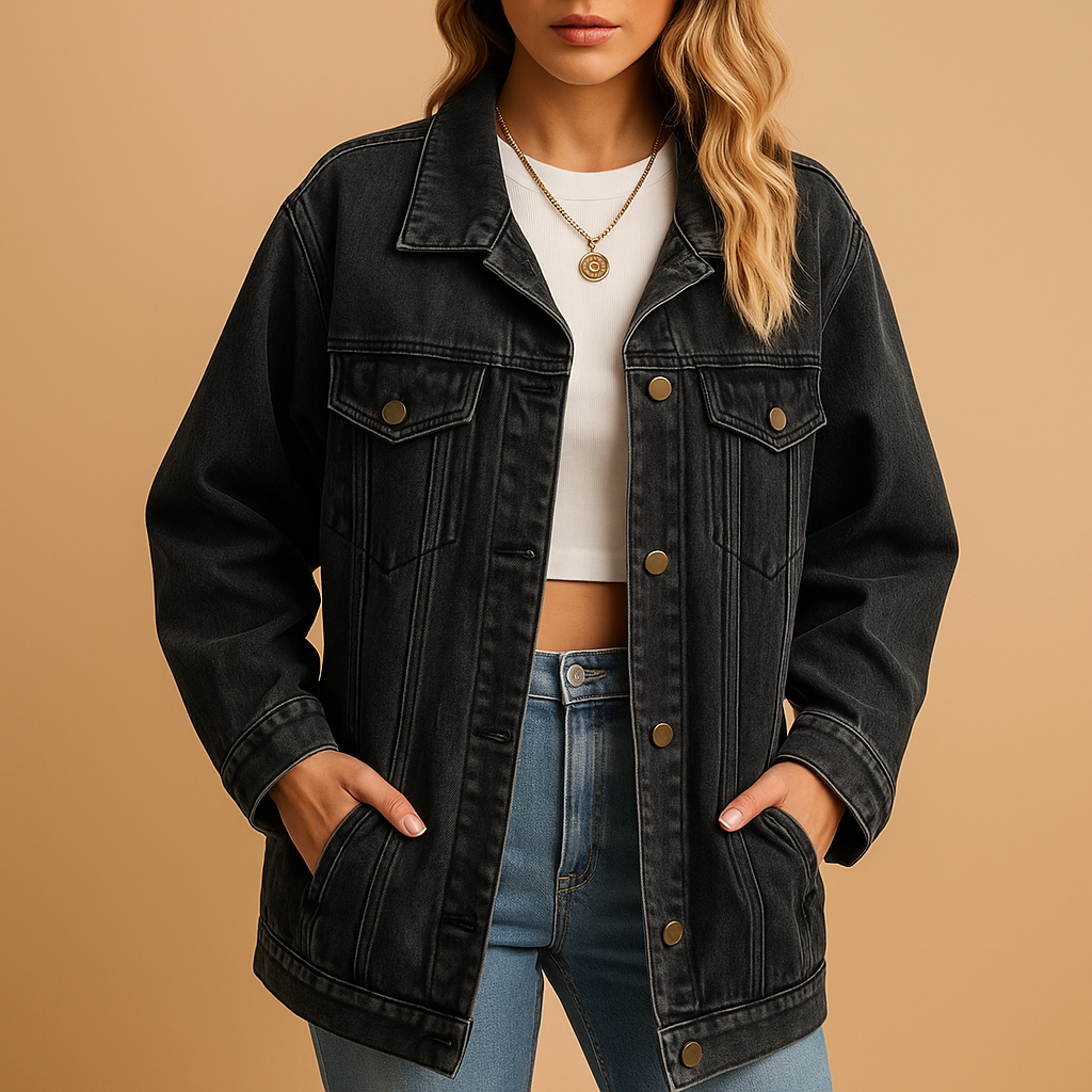 Veste d’hiver en jean femme Lieke – Chaude avec boutons et coupe tendance