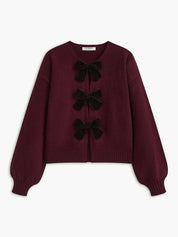 pull automne femme LUCILLE – maille douce, nœud velours & manches lanternes tendance