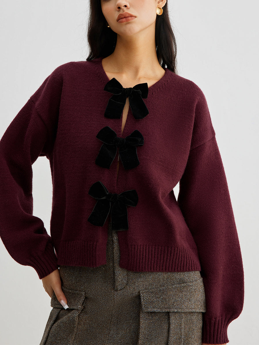 pull automne femme LUCILLE – maille douce, nœud velours & manches lanternes tendance