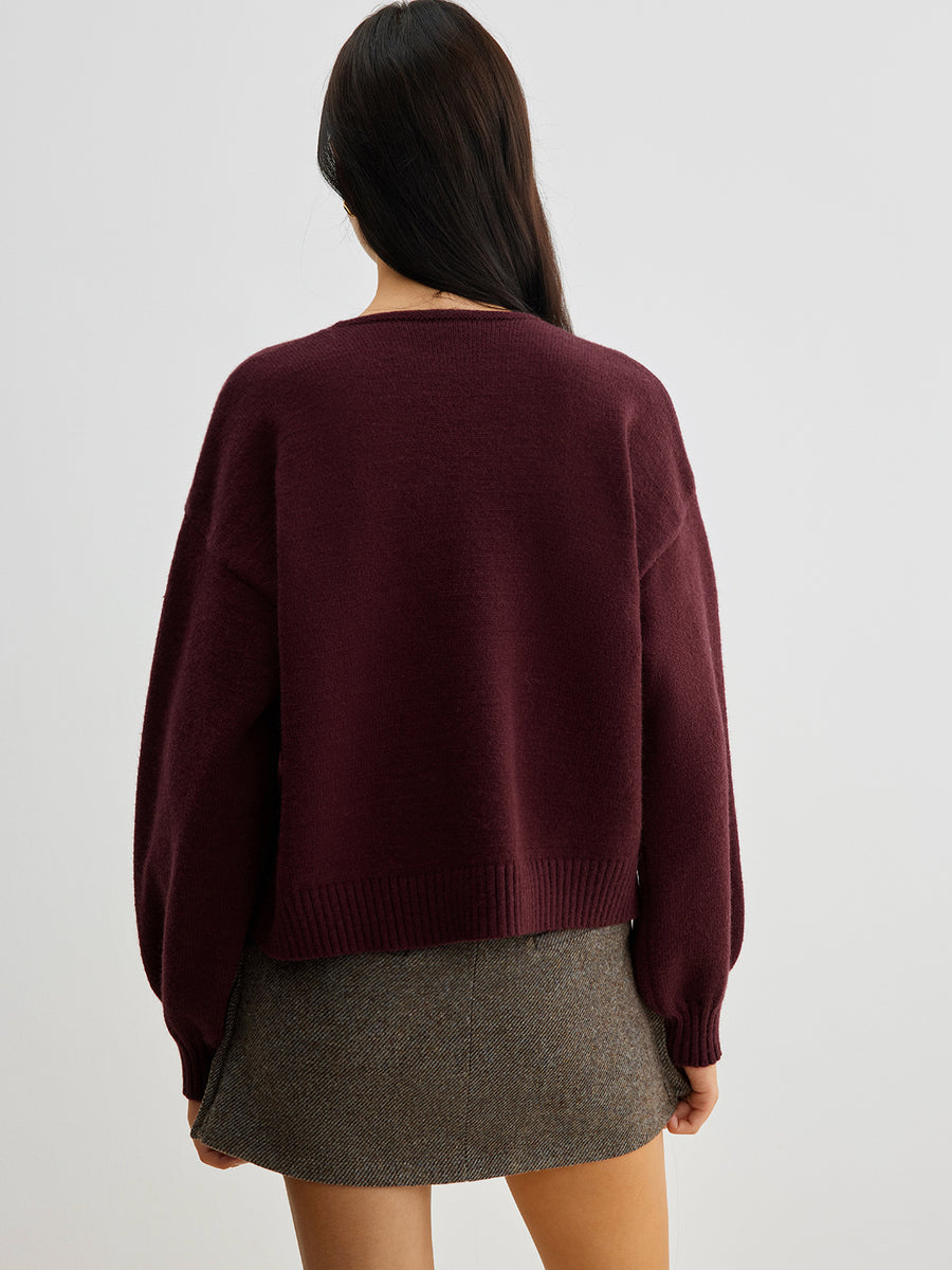pull automne femme LUCILLE – maille douce, nœud velours & manches lanternes tendance