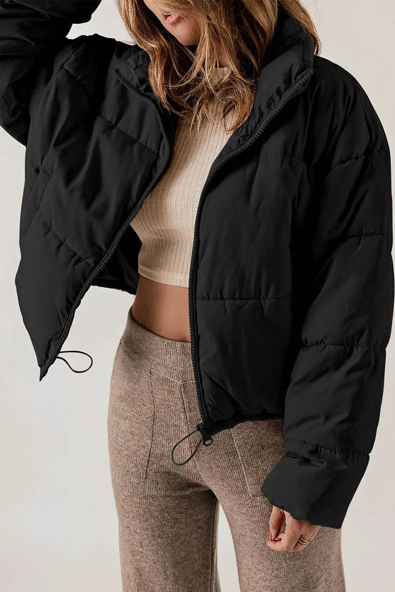 Kevia | Doudoune femme cropped – Puffer court tendance avec cordon taille