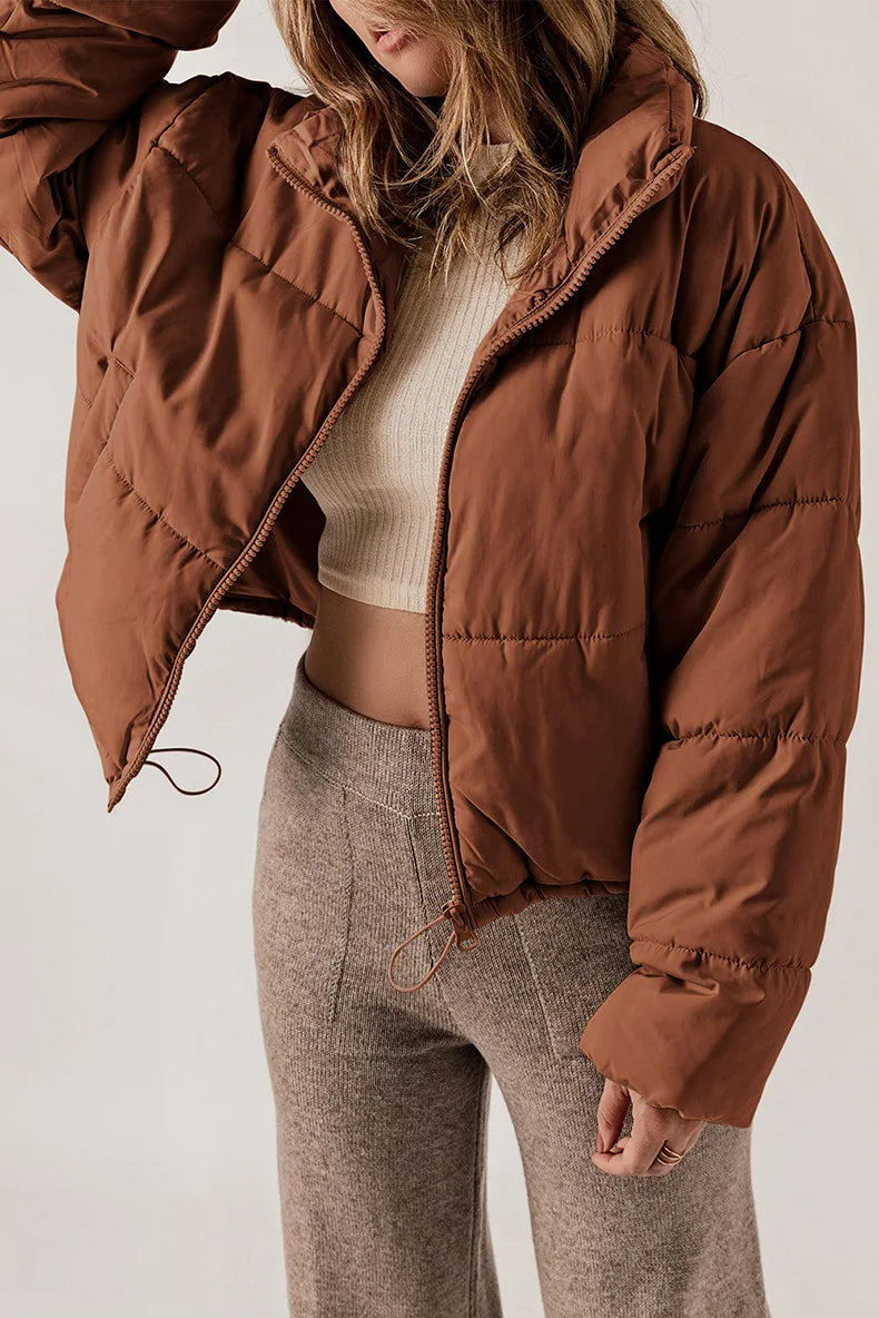 Kevia | Doudoune femme cropped – Puffer court tendance avec cordon taille