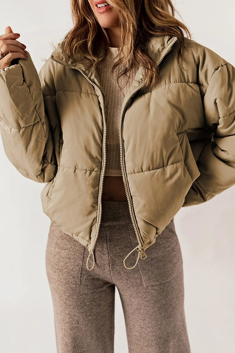 Kevia | Doudoune femme cropped – Puffer court tendance avec cordon taille