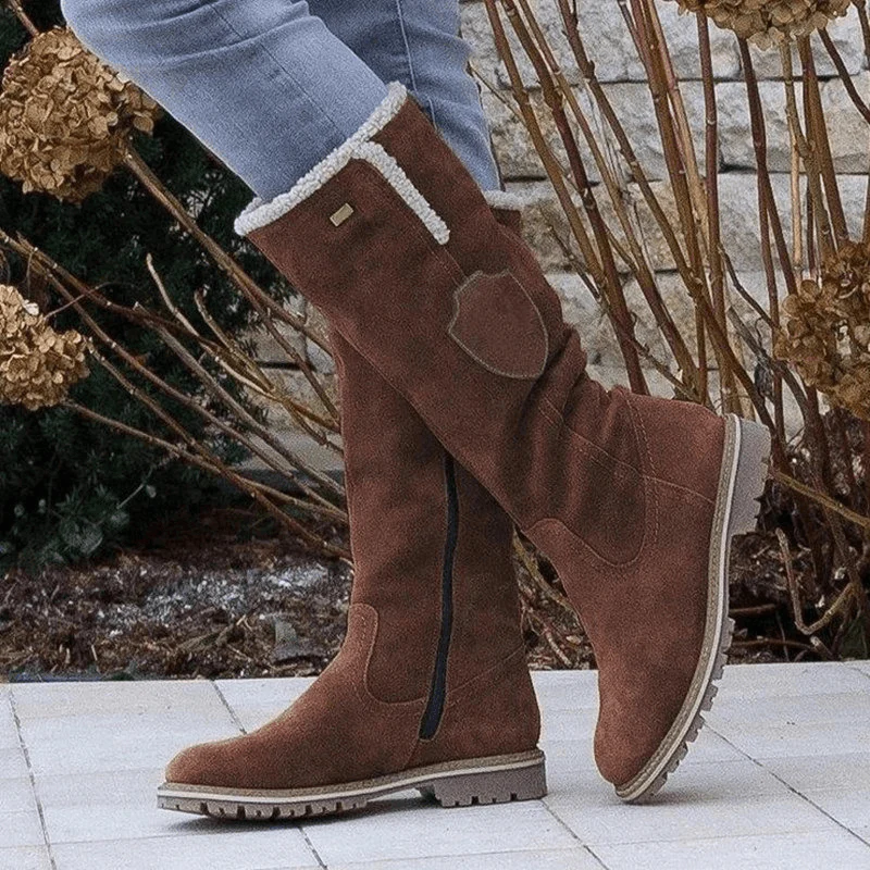 Bottes hautes femme hiver – style daim avec doublure polaire & semelle crantée