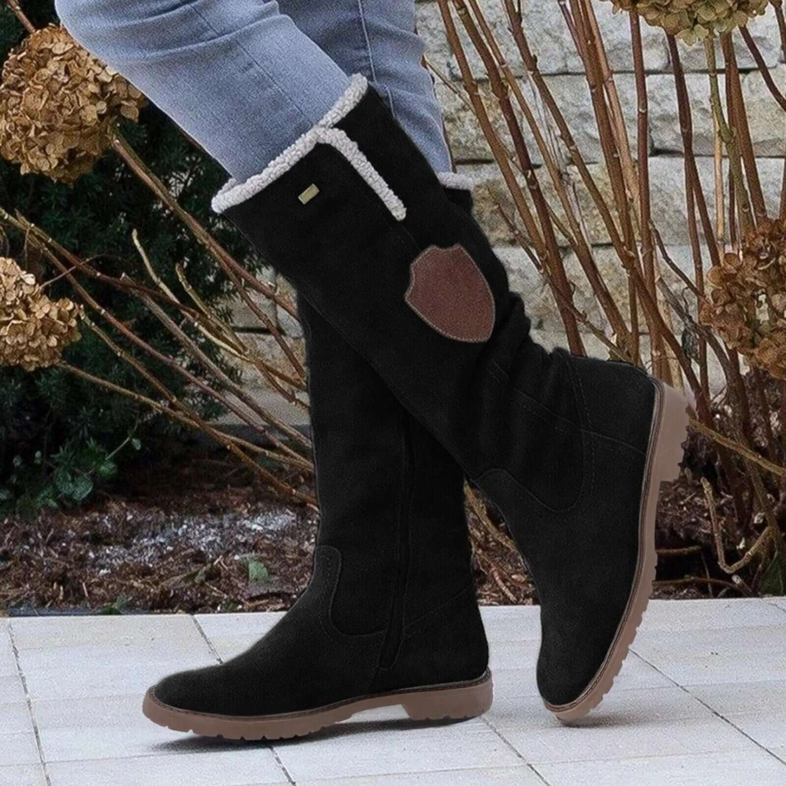Bottes hautes femme hiver – style daim avec doublure polaire & semelle crantée