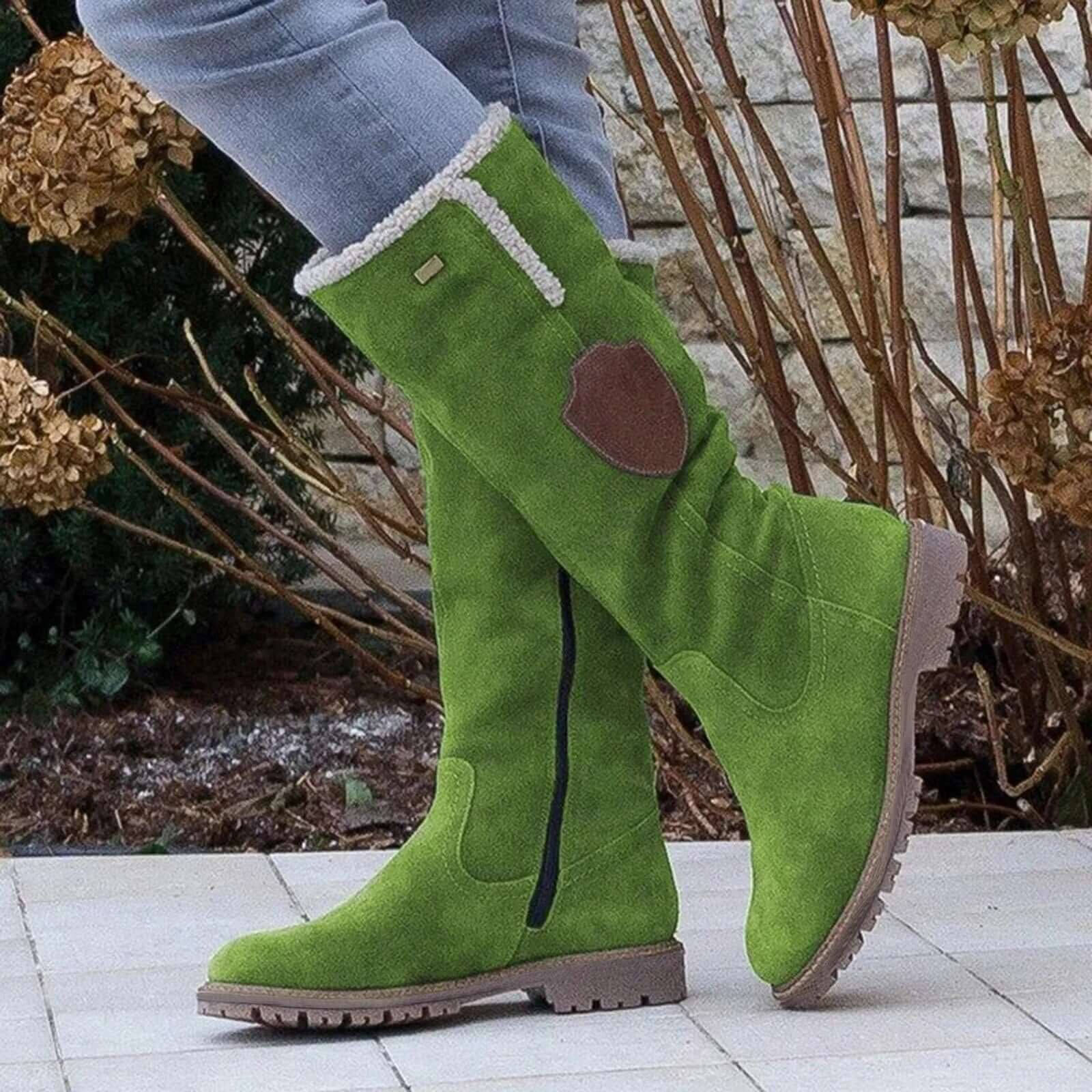 Bottes hautes femme hiver – style daim avec doublure polaire & semelle crantée