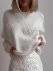 Sweatshirt oversize femme en laine – Motif jacquard fleuri chic & cosy