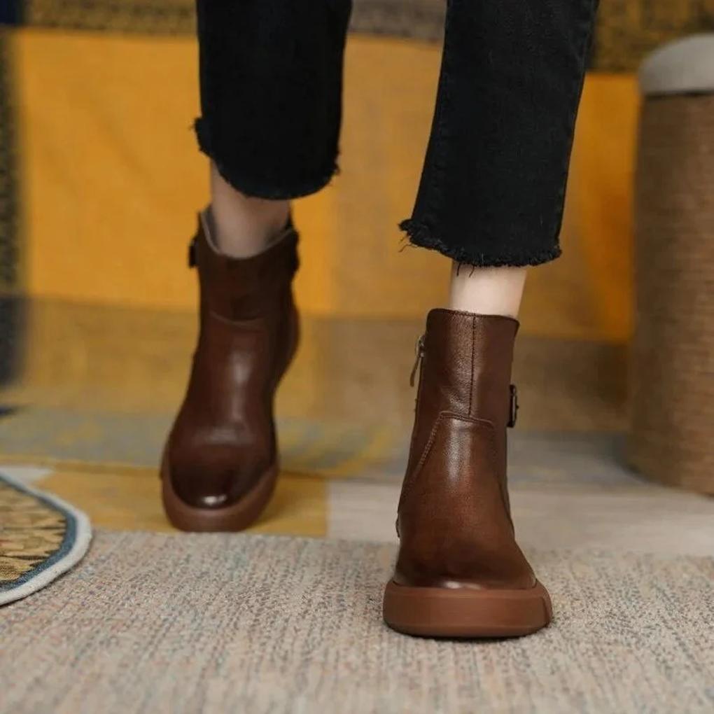 Bottines vintage femme — à talon bloc bas & bout rond rétro