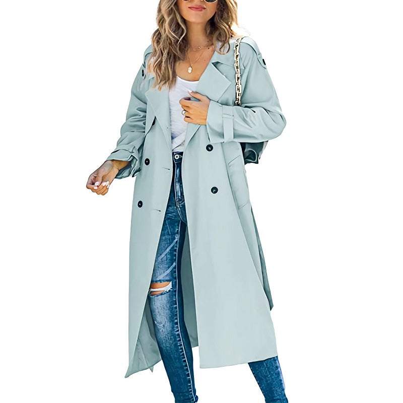 Trench-coat long femme – coupe cintrée & design intemporel mi-saison