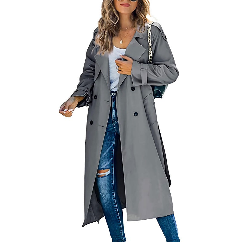 Trench-coat long femme – coupe cintrée & design intemporel mi-saison