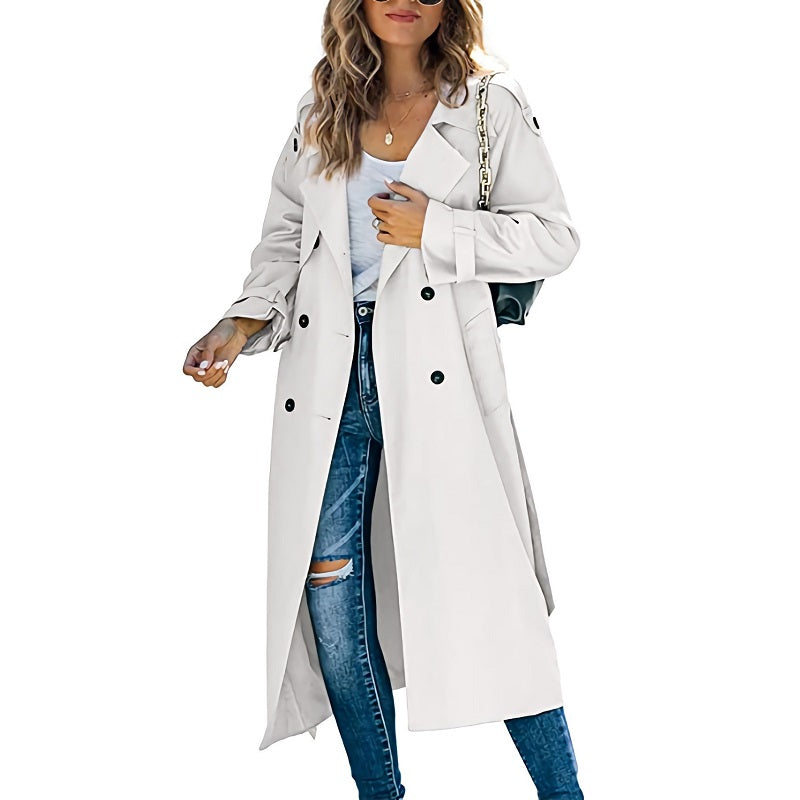Trench-coat long femme – coupe cintrée & design intemporel mi-saison