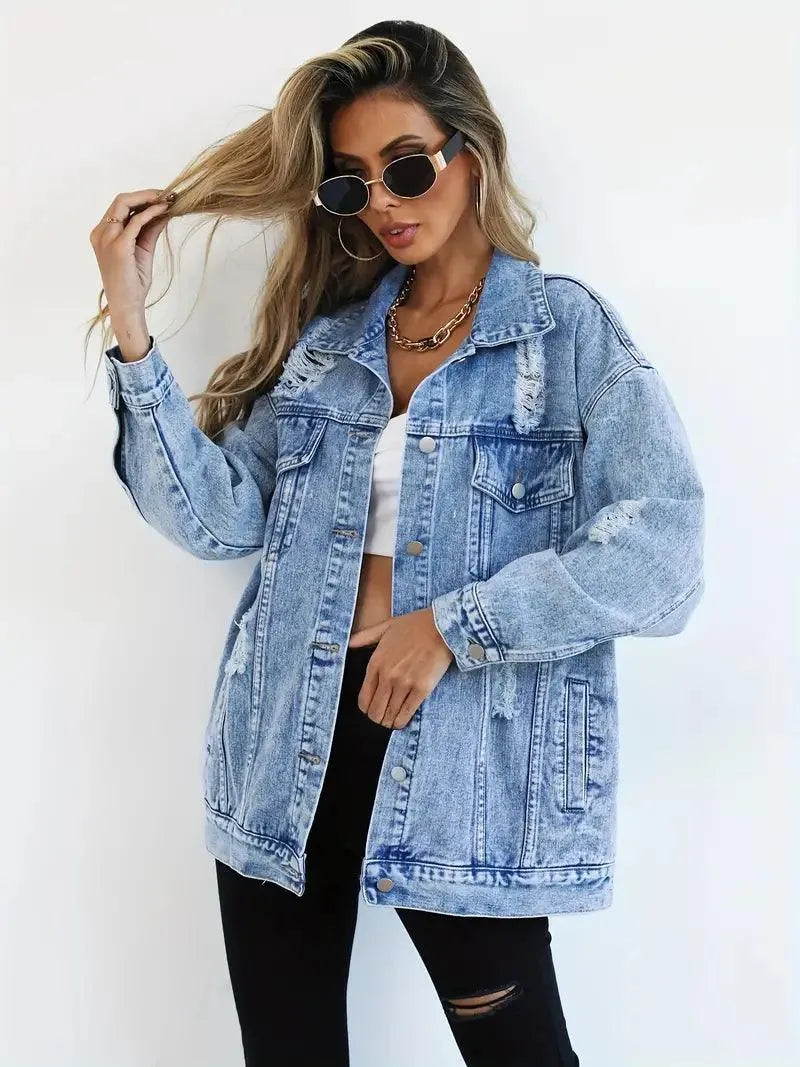 Veste denim oversize “Fay” doublée chaude | manteau en jean femme
