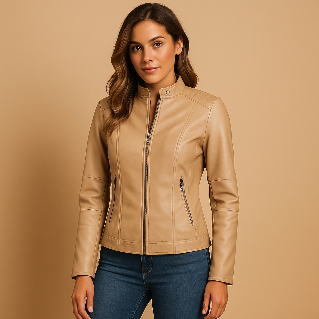 Veste en cuir femme Lotte – Élégance intemporelle avec zip et col chic