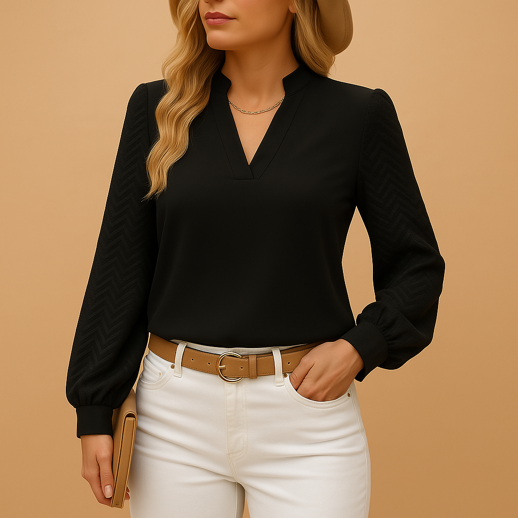 Top NoaNoa femme – élégant col V fluide & coupe flatteuse polyvalente
