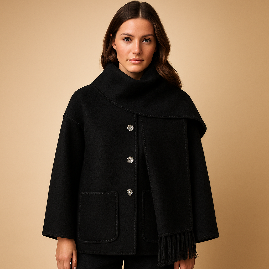 Manteau d’hiver femme Amara – Long élégant avec ceinture et écharpe assortie