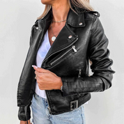 Veste en cuir femme Eva – blouson ajusté avec col montant & doublure chaude