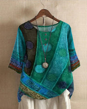 Top femme Ritva style boho oversize – Imprimé unique et léger