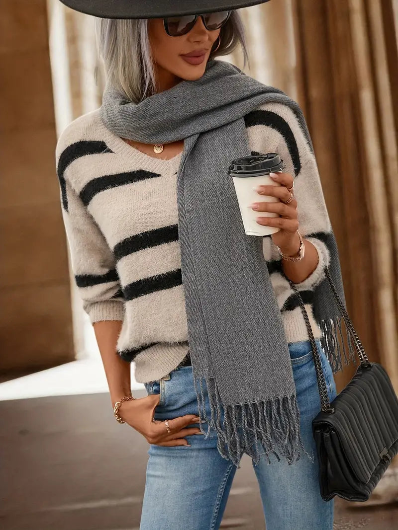 Pull femme rayé Marla – pull doux en maille avec coupe décontractée automne