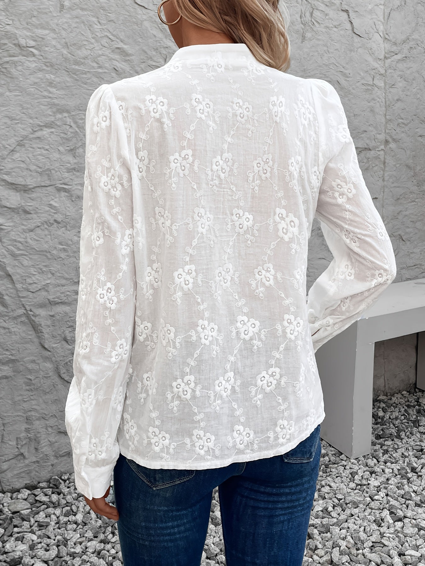 Blouse femme dentelle brodée – chemisier élégant à manches longues en coton