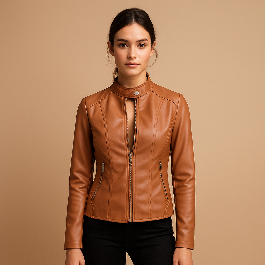 Veste biker femme Mila en simili cuir – Détails argentés modernes