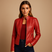 Veste biker femme Mila en simili cuir – Détails argentés modernes