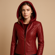 Veste femme en simili cuir avec capuche amovible – Jasmijn