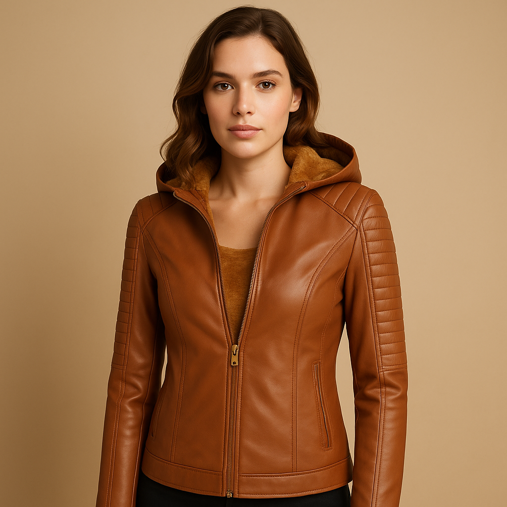 Veste femme en simili cuir avec capuche amovible – Jasmijn