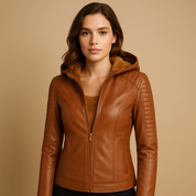 Veste femme en simili cuir avec capuche amovible – Jasmijn