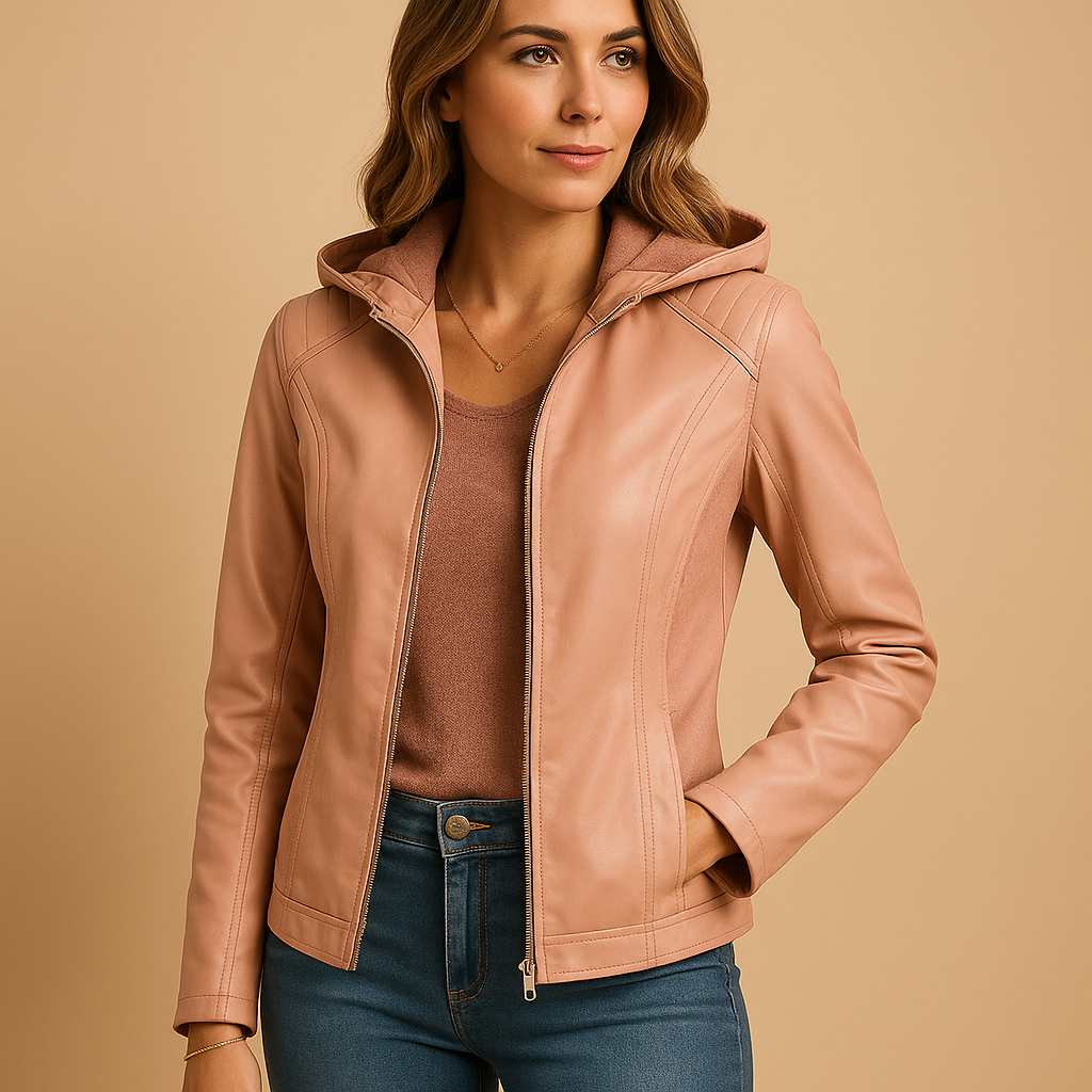 Veste femme en simili cuir avec capuche amovible – Jasmijn