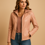 Veste femme en simili cuir avec capuche amovible – Jasmijn