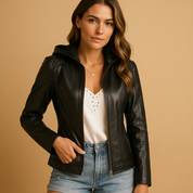 Veste femme en simili cuir avec capuche amovible – Jasmijn