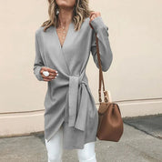 Gilet femme Elin en maille — ceinture à nouer & coupe douce