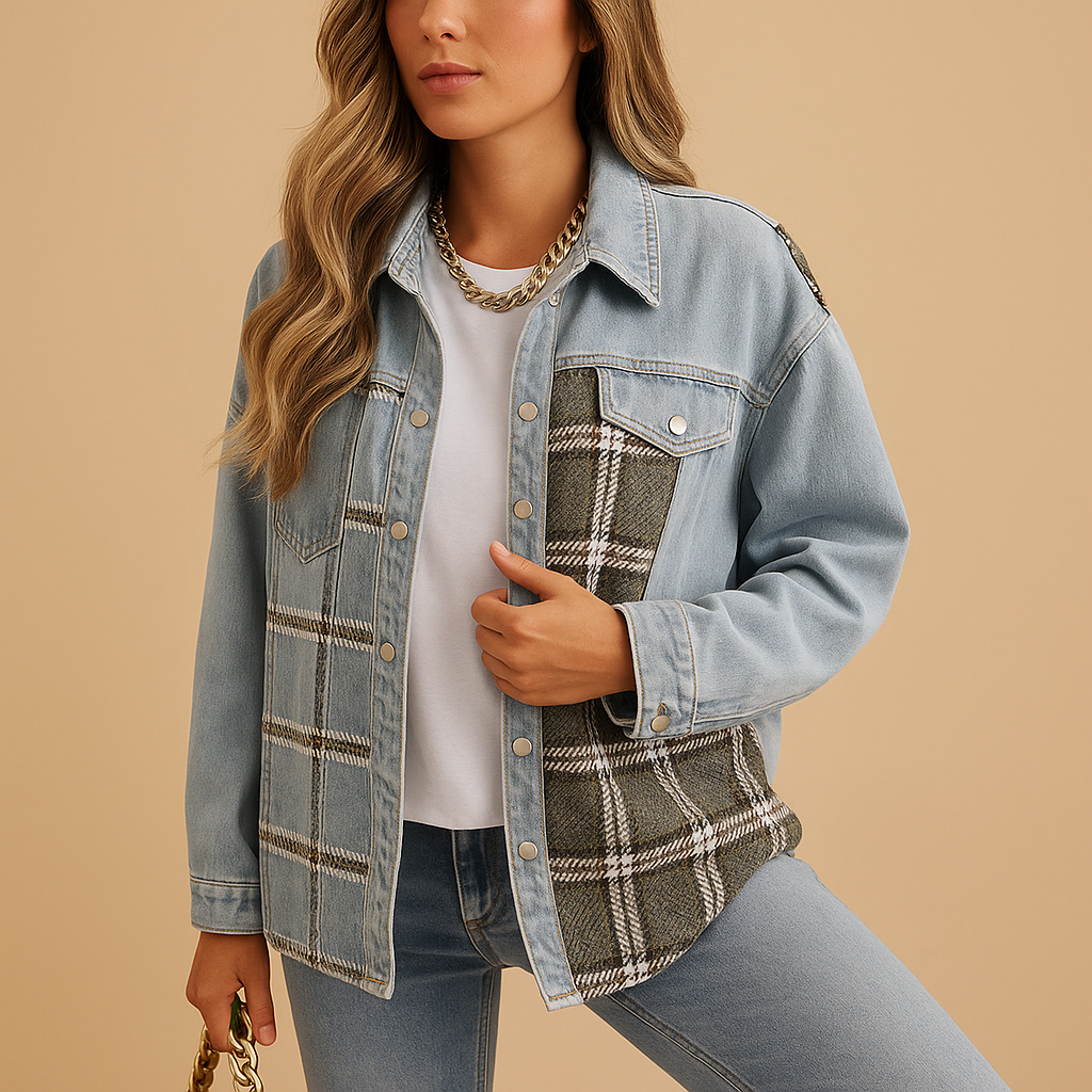 Veste femme Linde à carreaux – coupe décontractée denim look