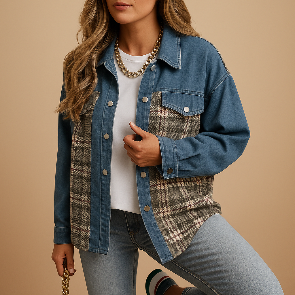 Veste femme Linde à carreaux – coupe décontractée denim look