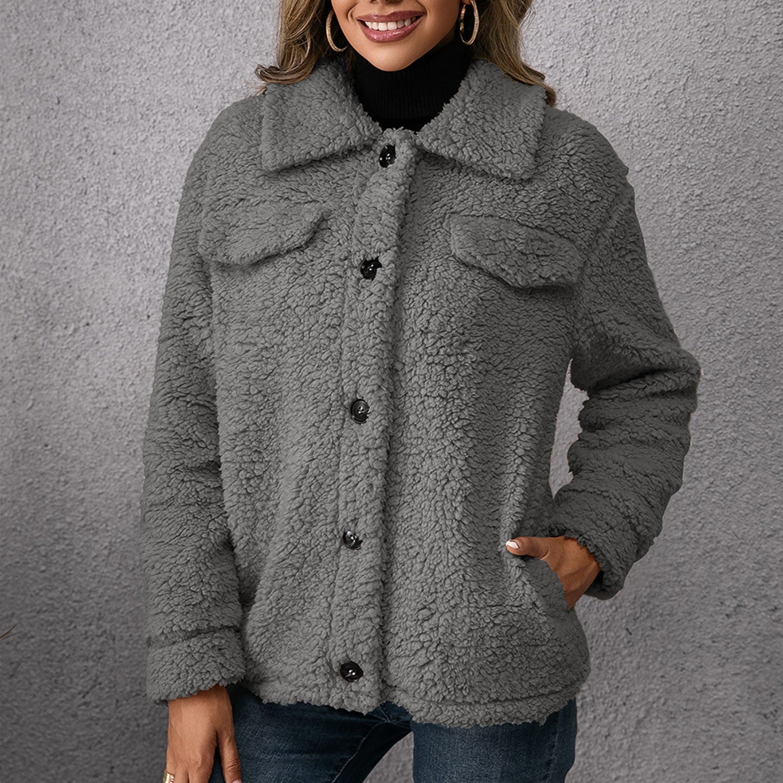 Manteau teddy polaire réversible femme – manteau chaud avec col montant chic