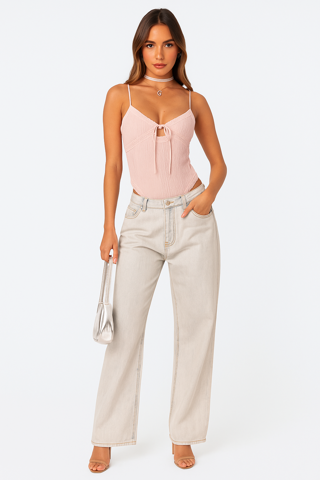 Jean relax femme HESTER – denim blanc brodé & coupe décontractée